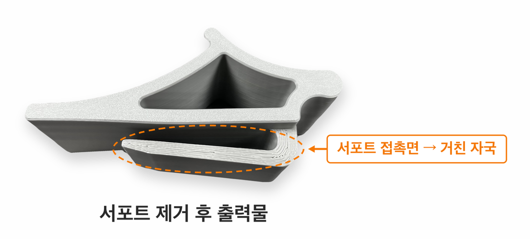 서포트 제거 후 접촉면에 남은 거친 자국